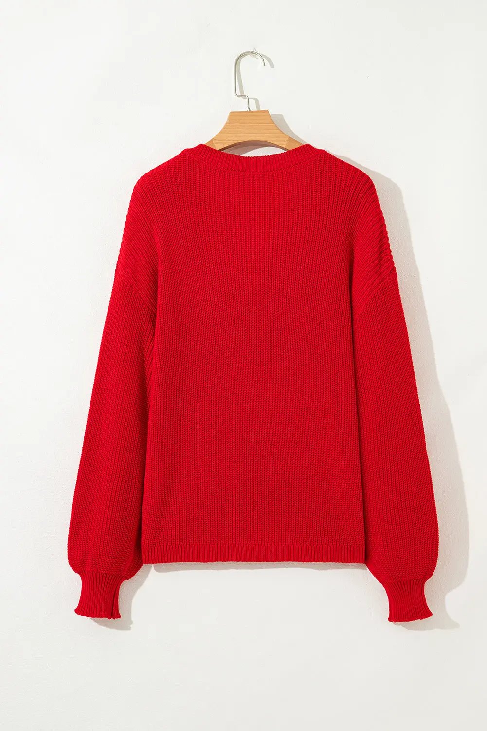 Premium Racing Red Solid Textured Knit V Neck Drop Shoulder Sweater Dear-Lover Dropshipping